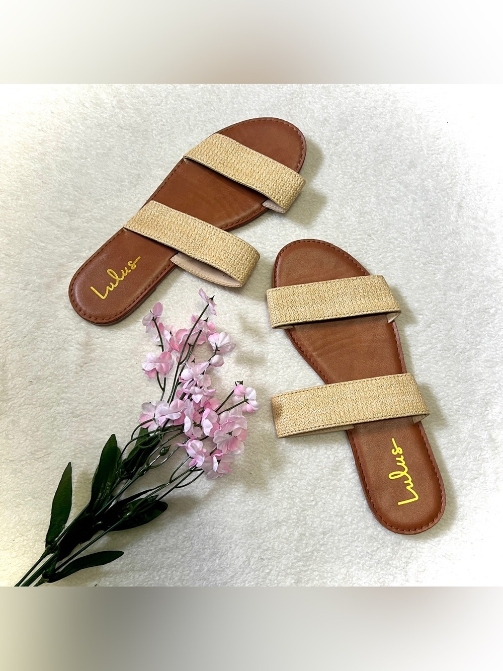 Lulu's Time To Chill Natural Raffia Slide Sandal - Size 10